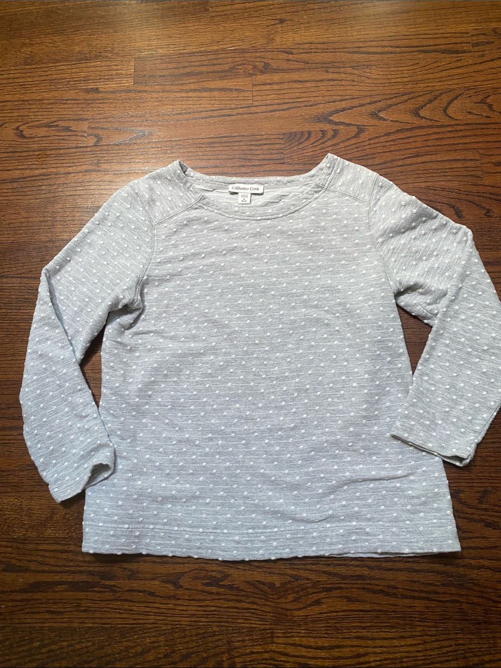 Women’s Coldwater Creek 3/4 Sleeve Top Grey with White Polka Dot